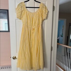 Midi Seer Sucker Off Shoulder Yellow Peasant Dress